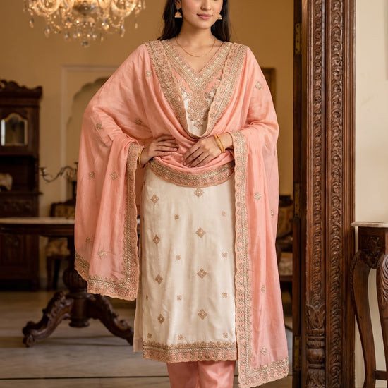 UN8808-RTC-540752 Tussar Gajari Unstitched Suit styled look