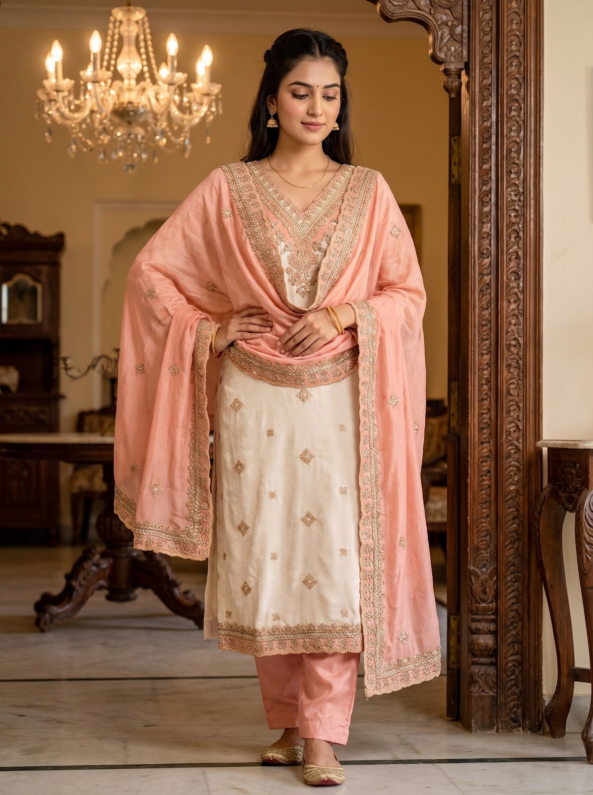 UN8808-RTC-540752 Tussar Gajari Unstitched Suit styled look