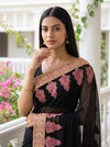 Black Chiffon Embroidered Saree - Embroidery Closeup