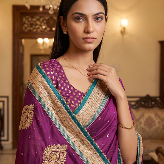 Magenta Dola Embroidered Saree - Embroidery Closeup