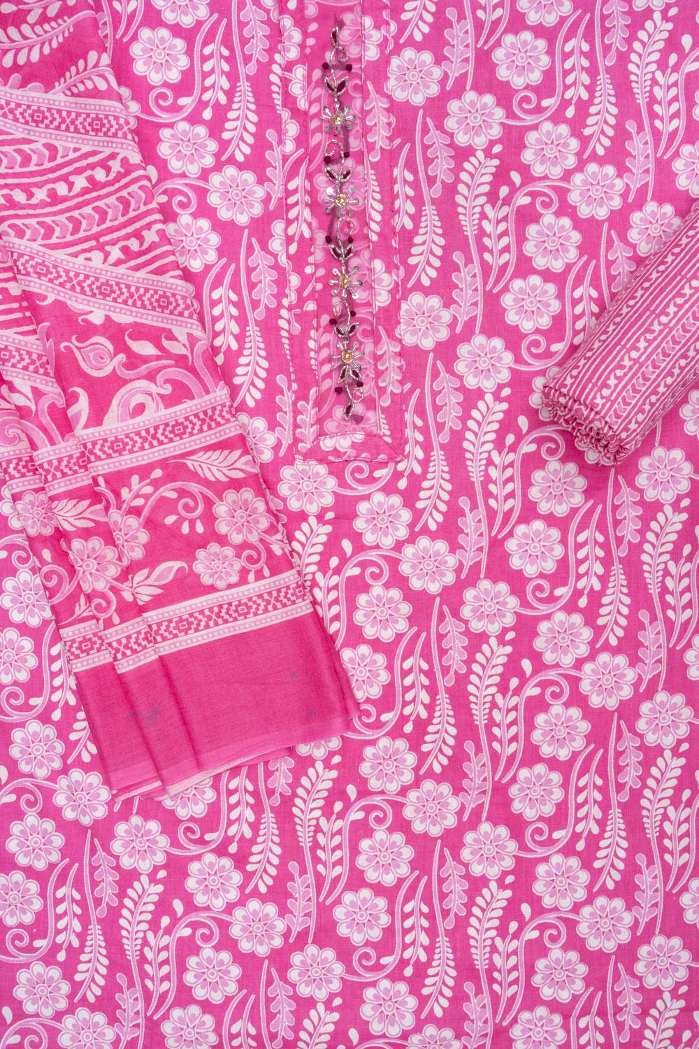 Rani cotton unstitched suit - styled flatlay