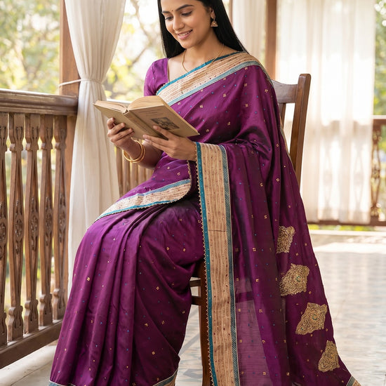 Magenta Dola Embroidered Saree - Mood Shot