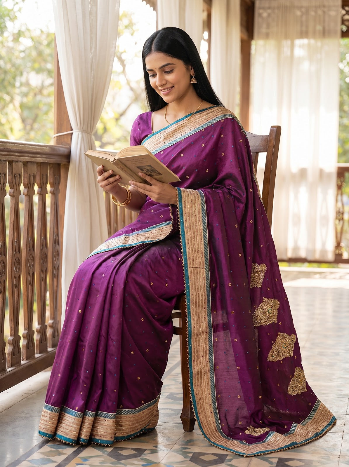 Magenta Dola Embroidered Saree - Mood Shot