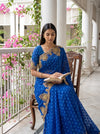 Royal Blue Kora Silk Embroidered Saree - Mood Shot