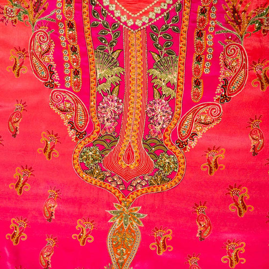 Magenta Crepe Unstitched Suit - neckline embroidery close up