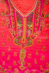 Magenta Crepe Unstitched Suit - neckline embroidery close up