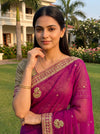 Magenta Georgette Crepe Embroidered Saree - Embroidery Closeup