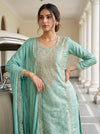 Royal Heritage Tea-Green Banarasi Silk Unstitched Salwar Suit With Silk Dupatta