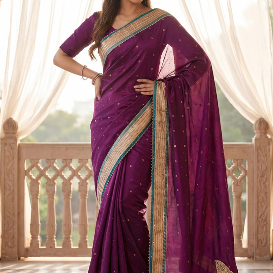 Magenta Dola Embroidered Saree - Hero View