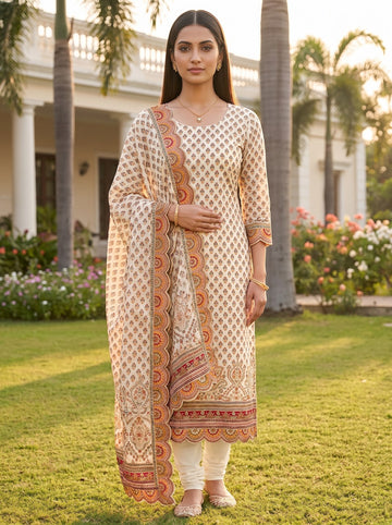 Off White Crepe Unstitched Salwar Suit - AI model
