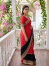 Red Crepe Embroidered Saree - Side View