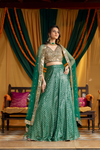 Bottle Green Sequence & Mirror Georgette Lehenga Set With Readymade Blouse