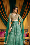 Bottle Green Sequence & Mirror Georgette Lehenga Set With Readymade Blouse