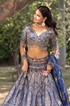 Breathtaking Midnight Blue Lehenga Set With Tissue Dupatta & Readymade Blouse