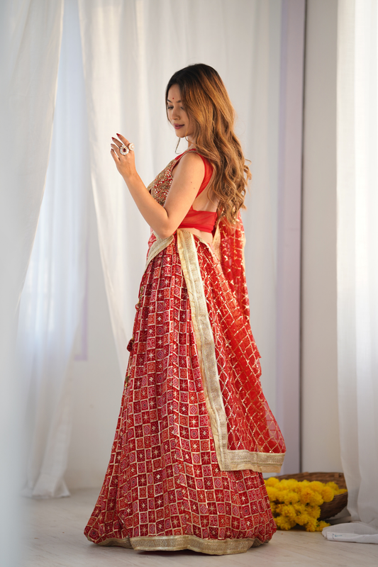 Maroon Georgette Lehenga Set And Net Dupatta With Readymade Blouse (Ft:-Arti Chauhan)