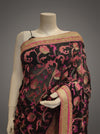 Black Chiffon Embroidered Saree With Unstitched Blouse