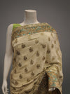Pista Crepe Embroidered Saree With Unstitched Blouse