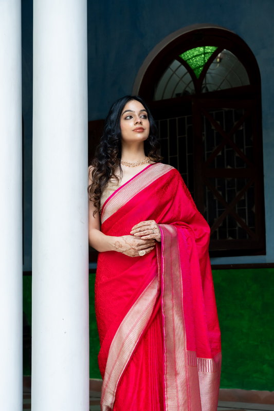 Rani Woven Zari Banarasi Silk Designer Saree With Unstitched Blouse