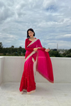 Red Rani Organza Satin Embroidered Sequence Saree (Ft:-Isha Borah)