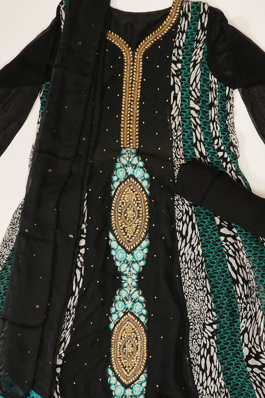 Black Georgette Semi Stitched Salwar Suit With Dupatta