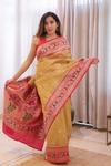 Gold Woven Zari & Paithani Border Tissue Saree With Unstitched Blouse (Ft:-Mahima Khanchandani)
