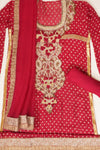 Red Georgette Semi Stitched Salwar Suit With Dupatta