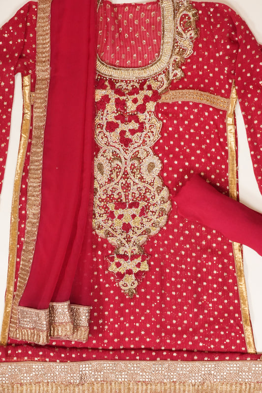Red Georgette Semi Stitched Salwar Suit With Dupatta