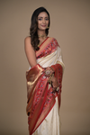 Off White Banarasi Woven Zari Designer Banarasi Silk Saree With Unstitched Blouse