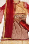 Brown Maroon Banarasi Silk Semi Stitched Salwar Suit With Dupatta