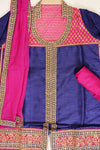 Navy Tussar Semi Stitched Salwar Suit With Dupatta