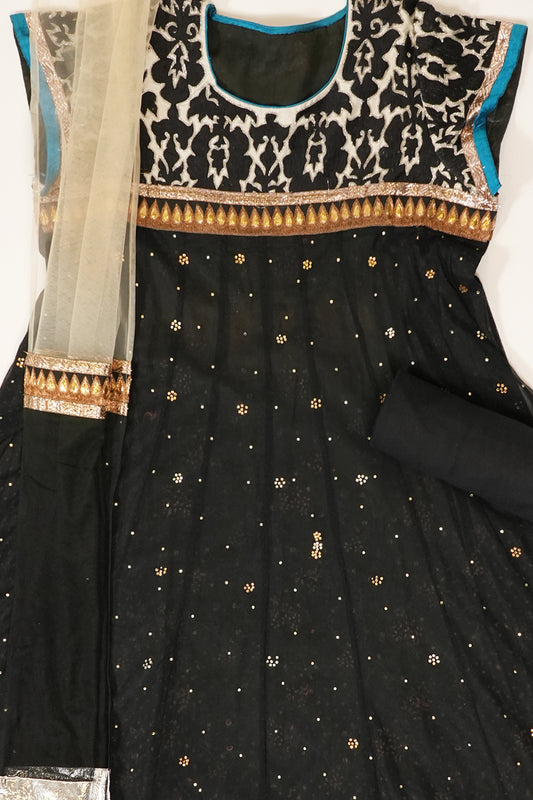 Black Net Semi Stitched Salwar Suit With Dupatta