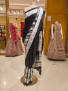 Black Satin Digital Printed Saree With Unstitched Blouse