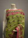 Lime Green Georgette Embroidered Saree With Unstitched Blouse