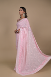 Pink Sequence & Threadwork, Embroidered Designer Georgette Saree With Unstitched Blouse