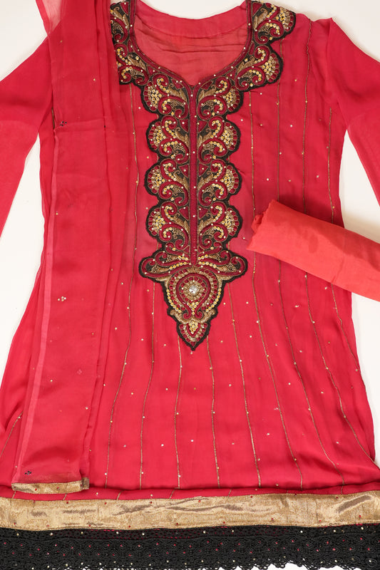 Red Georgette Semi Stitched Salwar Suit With Dupatta