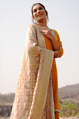 Mustard Dolna Readymade Sharara Set With Organza Dupatta