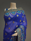 Royal Blue Chiffon Embroidered Saree With Unstitched Blouse