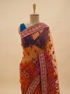 Rust Net Embroidered Saree With Unstitched Blouse