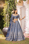 Breathtaking Midnight Blue Lehenga Set With Tissue Dupatta & Readymade Blouse