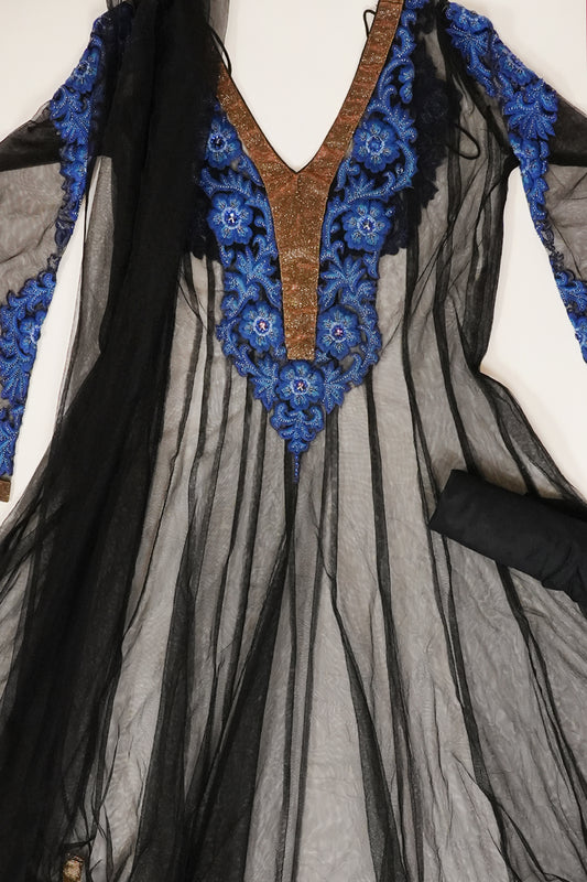 Black Net Semi Stitched Salwar Suit With Dupatta