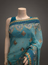 Tea Green Chiffon Embriodered Saree With Unstitched Blouse