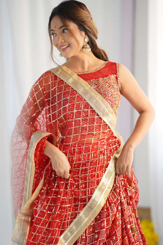Maroon Georgette Lehenga Set And Net Dupatta With Readymade Blouse (Ft:-Arti Chauhan)