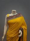Gold Crepe Embroidered Saree With Unstitched Blouse