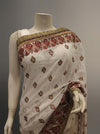 White Georgette Embroidered Saree With Unstitched Blouse