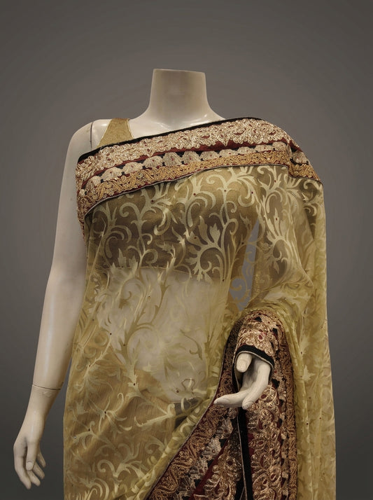 Tussar Brasso Tussar Embroidered Saree With Unstitched Blouse