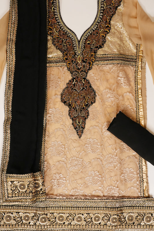 Beige Lace Georgette Semi Stitched Salwar Suit With Dupatta