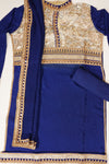 Navy Tussar Jacquard Crepe Net Semi Stitched Salwar Suit With Dupatta