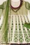 White & Green Net Semi Stitched Salwar Suit With Dupatta