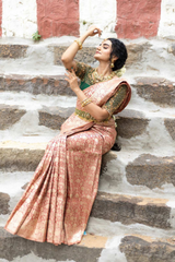 Gajari Banarasi Silk Woven Zari Saree With Unstitched Blouse (Ft:-Ramya Sumana)