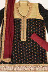 Black Crepe Semi Stitched Suit Salwar With Dupatta